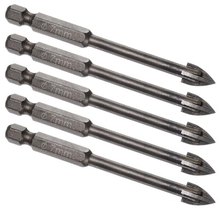 Kozelo 5pcs Titanium Masonry Drill Bit - [7mm x 78mm] Triangle Drill Bit with Hex Shank for Mirror and Ceramic Tile Use, Cross Arrow Design