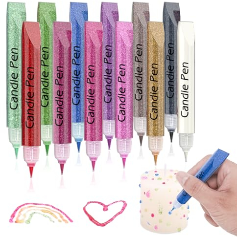 Ronoza® Wax Pens for Candles 12 x 10 ml, Painting Set, Make Your Own Christening Candle, Decorating Set, Flash Gold Powder