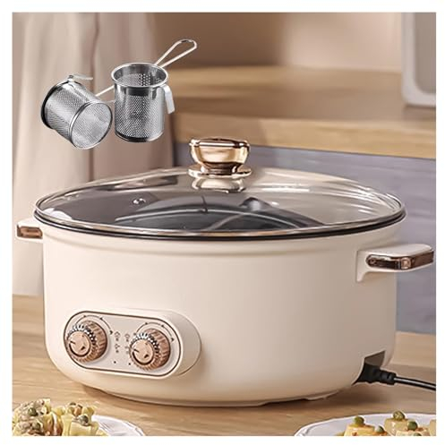 HJXBD888 Fondue Chinoise, Double Interrupteur de Commande Multi-Fonctions Coupure Automatique De L'Alimentation Appareil Fondue Chinoise, Convient Aux Petites FêTes (avec 2 Filets Non éTanches),7.5L