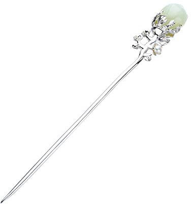 Haarschmuck, Vintage-Haarstäbchen, Jade-Haarnadel, S925-Silber, chinesische Haarstäbchen, verzierte Magnolienperlen-Haarstäbchen for Dutts, japanischer Haardutt-Schmuck for Braut, Frauen, Mädchen