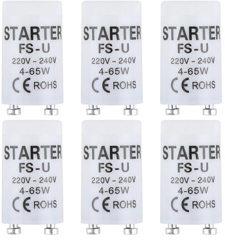 6 Pezzi Starter Universale per Tubo Fluorescente e LED, 40-65W, 220-240V - Accensione Lampade Neon