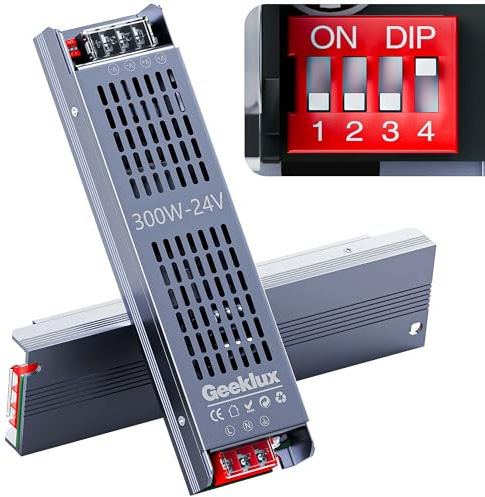GEEKLUX LED Netzteil Trafo 24v dimmbar 300W, Led Transformator 220 230 Volt AC auf 24 Volt DC,Led Treiber Kein Rauschen, Kein Flimmern, Super Wärmeableitung,Kompakter Extrem Dünner für Streifen Licht