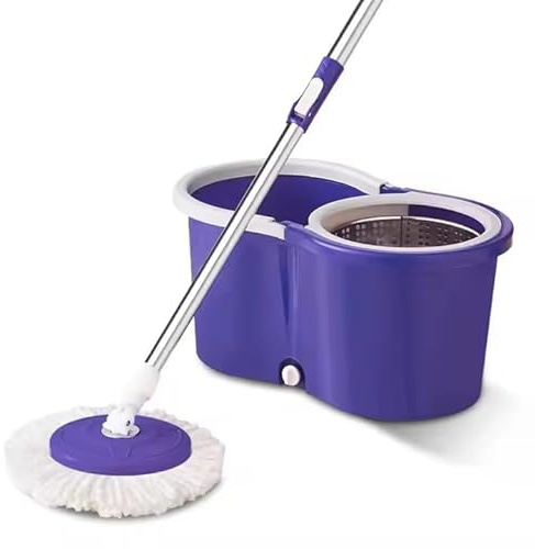 Smart Mop Cleaning Set, 12 Litre Bucket, 3 Replacement Mop Heads, Anti-splashing (Purple)