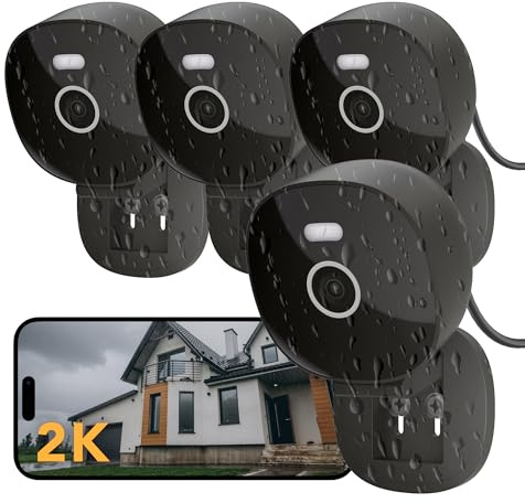 FAMVIVA 2K Wired Security Camera, Indoor/Outdoor for Home, Pet, Baby, Nanny, IP65 Waterproof Color Night Vision, White Light & Siren, Recording, Motion Detection, Works with Alexa,Pulg in, Black-4P