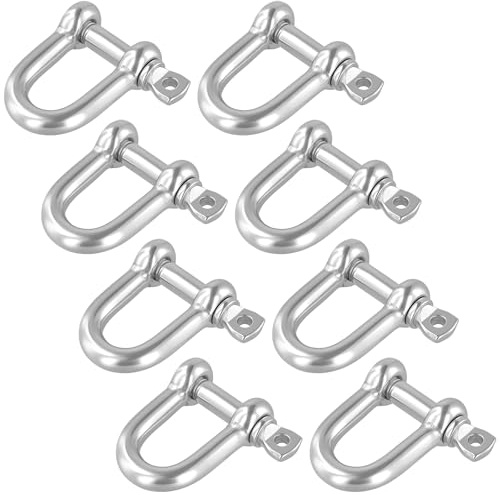 CHUENKUK 8 Stücke M10 D-Schäkel, Edelstahl D Ring Schäkel Silber für Ketten, Seile