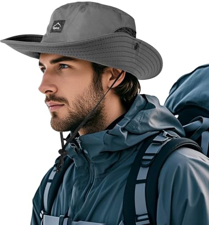 TAGVO Sombrero de Secado Rápido para Hombres y Mujeres, Boonie Sombrero de Ala Ancha con Protección UV Super, Sombrero de Sol de Safari Pesca Senderismo Al Aire Libre de Malla Ligera Plegable