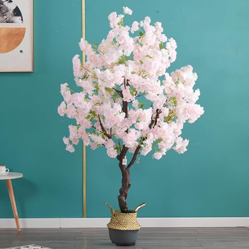 Arbre artificiel en caoutchouc et fleurs de cerisier artificielles avec pots en bambou, très grande décoration d'intérieur et d'extérieur pour la maison et le bureau