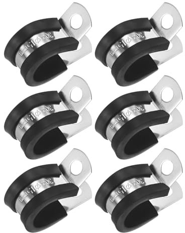 M METERXITY 6-Pack Cable Clamps, 19/32 Inch/ 15 mm 304 Stainless Steel Rubber Cushioned Insulated Cable Clamp R Shape Metal Holder for Tube/Wire/Pipe/Loop Installation