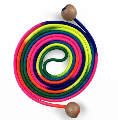 LUMITERRA Cuerda de Saltar Multijugador, 5 Metros de Cuerda para Niños y Adultos, con Mango de Bola de Madera