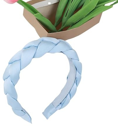 WANYI Geflochtene Stirnband, Haarreif Haarreifen Damen Breit Organza Haarbänder Trachten Haarreif Niedliches Haarband für Mädchen Damen Reisen, Make-up, Fotoshootings(Hellblau)
