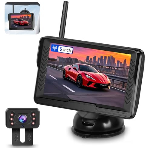 VECHTEL AHD 720P Trådlös backkamera, 5 HD-skärmssats, IP69 vattentät, vidvinkel, nattsyn, backkamera för lastbilar, SUV:ar och 12V-fordon, enkel installation