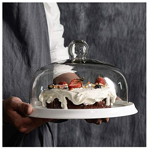 ZHANGshouf Cake Stand Cake Dome Simple Fruit Dome Dust Dome Ceramic Tray Restaurant Living Room Dome Cheese Bread Dome (Size : 21.521.515CM) (26.5 * 26.5 * 17CM)