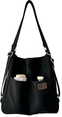 NOTAG Handtasche Damen, Multi-Tasche Shopper 2 in 1 Rucksack Wasserdicht Nylon Schultertasche Umhängetasche (Schwarz)