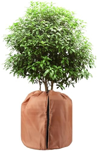 timoplus Pflanzen Winterschutz Topf, Blumentopf Schutztasche Frostschutztasche für Winterpflanzen, mit Kordelzug und Reißverschluss, für den Winter, Outdoor, Obstbäume, Topfpflanzen (Braun-45x70cm)