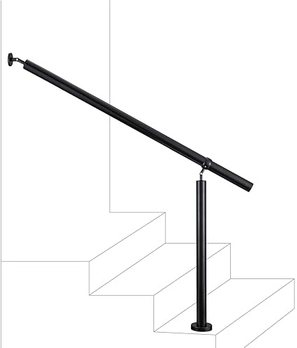 Garde-corps 150cm noir, 1 main courante et 1 poteau, inox 201, réglable 0-145°, pour entrée de jardin ou de maison - kit complet
