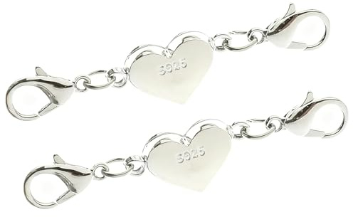 Herz Magnetverschluss Kette, 2 Stück Kettenverlängerung Sterling Silber Verschluss Magnetverschluss Magnet Kettenverschluss Silber für Ketten Halskette Armband DIY Jewellery Making Accessories