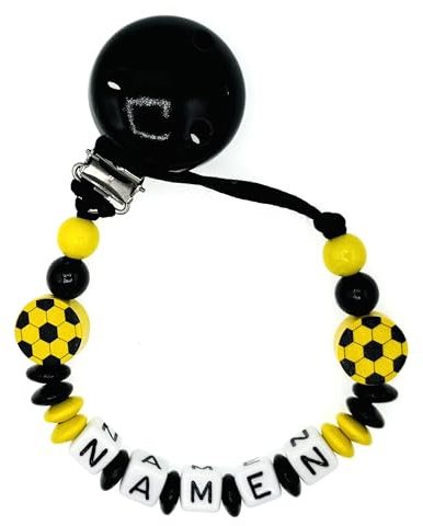 Nuckelkette mit Namen  FUßBALL I LOVE DORTMUND  Schwarz Gelb/Baby/Unisex/Personalisiert/HANDMADE