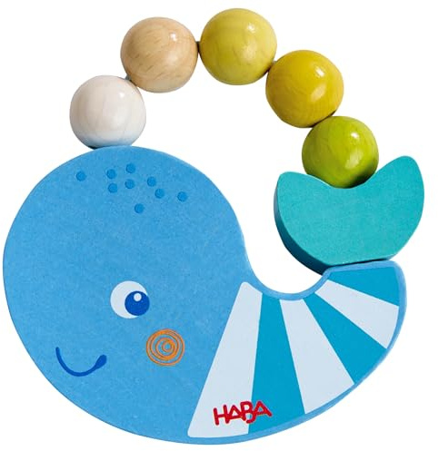 HABA Greifling Rasselwal – Baby Holzspielzeug & Rassel ab 6 Monate – Montessori Babyspielzeug zur Förderung der Feinmotorik – Erstausstattung & Geschenk zur Geburt