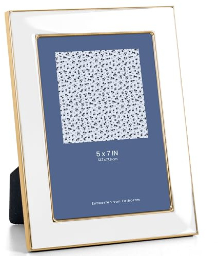 Feihorrm Bilderrahmen 13x18, Bilderrahmen Weiß mit HD Gehärtetem Glas | Emaille Bilderrahmen mit Gold Metallrand, Fotorahmen 18x13, Vertikal & Horizontal, für Wand & Tischaufstellung