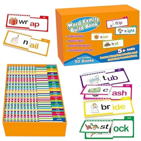 Uppsättning 30 Böcker Bygg Ordfamiljer - Flipbook Rime Lärande Läsning | Böcker Bygg Familjeord Med Flashcard | Fonetisk Flashcard Barnskola Ordförråd Utbildning Spel