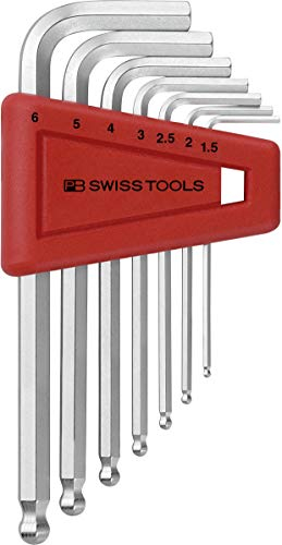 PB Swiss Tools Winkelschraubendreher-Satz Mit Kugelkopf Für Innensechskant-Schrauben, Verchromt, (Grösse: 1. 5, 2, 2. 5, 3, 4, 5, 6)