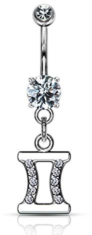 Tapsi´s Coolbodyart® Bauchnabelpiercing Edelstahl Chirurgenstahl 316L Zirkonia Anhänger Sternzeichen Zwillinge