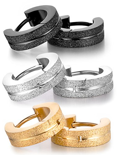 Feilok Sandgestrahlt Creolen Hoop Huggie Ohrstecker Matt Klapp-Creolen Edelstahl Ohrschmuck für Damen und Herren