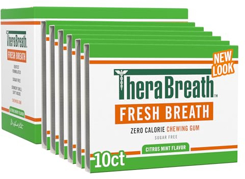 TheraBreath Fresh Breath Chewing Gum with ZINC, Citrus Mint Flavor, 10 Count (Pack of 6)