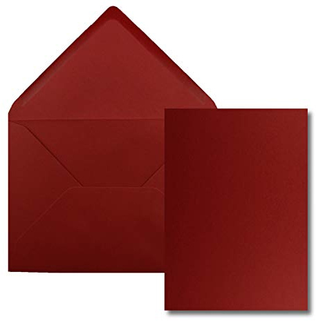 50 Stück Karte mit Umschlag Set - Einzel-Karten Din A5-14,8 x 21 cm dunkelrot mit Brief-Umschlägen Din C5-15,4 x 22 cm dunkelrot - Nassklebung