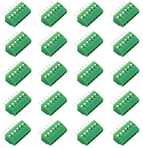 Hxchen Connettore morsettiera a vite per montaggio su PCB a 6 pin, passo 2,54 mm, 150 V, 6 A, 26-18 AWG - (20 pezzi)