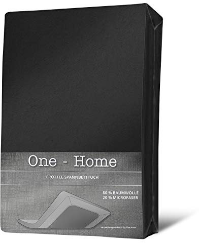 one-home Terry Towelling Fitted Sheet 90 x 200 140 x 200 180 x 200 Cotton, 80% cotton, 20% Polyester, Black , 90x200 cm - 100x200 cm