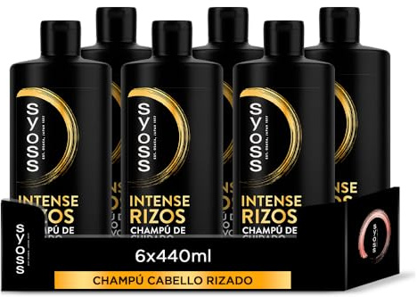 Syoss Rizos Pro Champú para cabello rizado y ondulado (6 x 440 ml), fórmula profesional con ingredientes naturales y efecto anti frizz, apto para el método curly