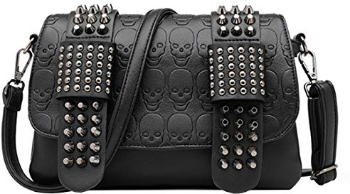 RainboSee Women Punk Skull Shoulder Top-Handle Bag Rivet Purse Handbag Chain Satchel Tote black Size: One Size