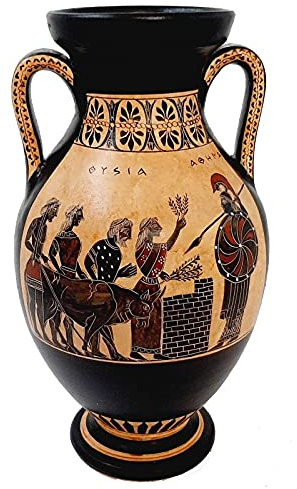 Schwarzfigurige Amphore, 26 cm, Szene des Opfers fόr die Göttin Athene