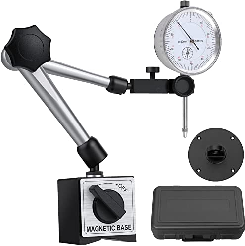 Neoteck Indicador de Esfera Mecánica con Base Magnética 0-20mm Indicador de Dial con Tracción Máxima 176lbs/80kg Indicador de Cuadrante para Ajuste de Mecanizado, Corrección de Dispositivos