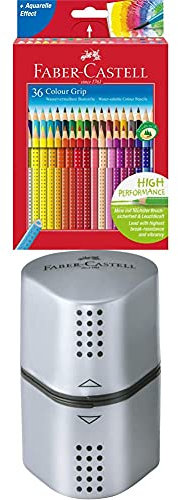 Faber-Castell 112442 - Buntstift Colour Grip, 36er Kartonetui + 183800 - Dosenspitzer Grip