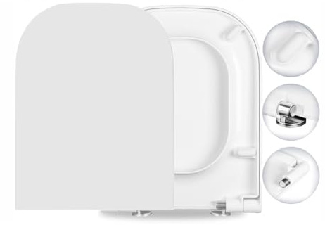 Ramm Toilettensitz mit Absenkautomatik Soft Close | WC Sitz aus antibakteriellem Duroplast mit Quick-Release-Funktion | Made in EU |kompatibel mit Roca Gap| inklusive Befestigungsmaterial