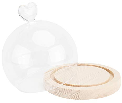 Amosfun 1 Set Tortenständer Glocke Tortenplatte mit Deckel Glas Holz Tortenplatte Tortenglocke Kuchenglocke Käseglocke für Zuhause Picknick Weihnachten Party Tisch Deko (Herz)