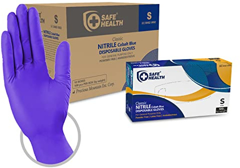 Safe Health Guanti monouso in Nitile Blu Cobalto Taglia S, 1000 pezzi, Senza polvere Senza Lattice, EN 374 Pulizia Cucina Sanitaria Fai da te Salone di bellezza Consegna, 3 Mil