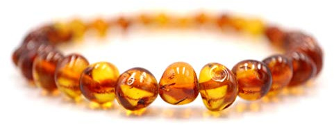 Amber-us Bracelet d'Ambre de la Baltique | Plusieurs Longueurs et Couleurs | Perles Rondes Naturelles Authentiques | 22 cm