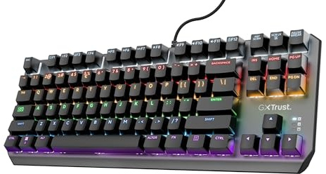 Trust Gaming GXT 834 Callaz Clavier Mécanique TKL, Layout AZERTY, Commutateurs Outemu Mécaniques, Éclairage par Vague Arc-en-Ciel, USB Clavier Gamer pour Windows, Mac, PC, Ordinateur - Noir