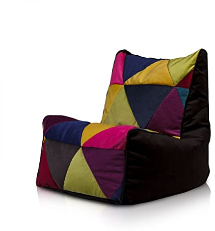 Ecopuf Solid - Puf saco con relleno asiento suave de microfibra diseño patchwork con doble cremallera antipérdida Din 75 x 75 cm