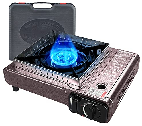 Portable Rechaud Camping Gaz Au Butane Bivouac 2200W à Allumage Électronique Cuisinière à Gaz Extérieure Ultra-Mince Alliage Brûleur Pour Pique-Nique avec Pare-brise,Rose gold,Onesize