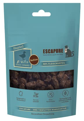 Escapure Katzen Leckerli Beutel | Ente Hupferl 80g | Ente Hupferl in Premium Qualität | 98% Muskelfleisch | ohne künstliche Zusatzstoffe und frei von Getreide