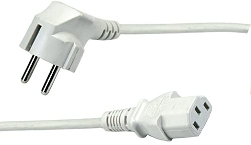 D.Square- Cable Alimentación de 3 Pines IEC320 C13 Blanco 1.8m 18 AWG, para Cargador de Ordenador Monitor Impresora Beamer Proyector Consola de Juegos etc.
