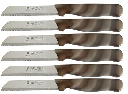 SMI 6 Stück Schälmesser Set mit Wellenschliff Braun-Weiß - Gemüsemesser & Obstmesser aus Solingen, Made in Germany - Braun Weiß