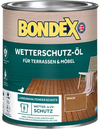 Bondex Wetterschutz Öl Braun 0,75 L für 8 m² | Langanhaltender Schutz | Wetter & UV-Schutz | Biobasierte Technologie | Extrem Wasserabweisend | Wetterschutzöl | Holzschutz