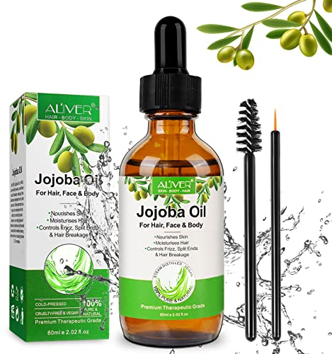 Jojoba Oil for Hair Growth and Skin Care - 100% Pure Natural Cold Pressed Unrefined, Hexane Free - for Body, Ear and Nails - 60ml