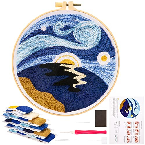 JSRQT Punch Needle Anfänger Stickerei Set mit Stickrahmen zum Sticken Stanznadel-Stickerei-Starter-Kit für Kinder Erwachsene Stickerei mit Stanzer Embroidery Starter Kits