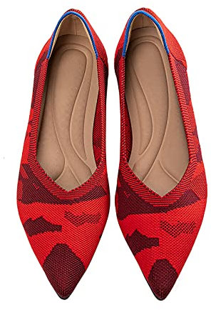 MACHSWON Women’s Ballet Dressy Flats Pointed Toe Knit Dress Shoes Slip On Casual Foldable Ballerina Walking Shoes (Red, Size 5)